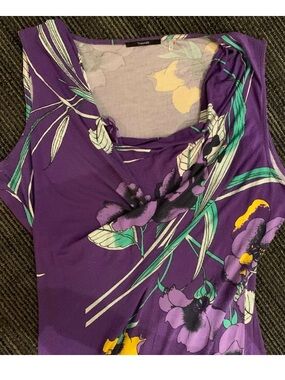 Tahari Purple Floral Maxi Dress L Sleeveless Side Slit Flowy Elegant